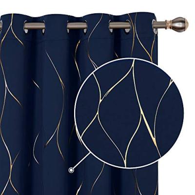 Deconovo Blackout Curtains with Gold Wave Print Deconovo Blackout Curtains with Gold Wave Print