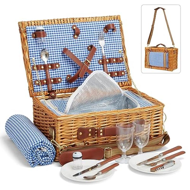 DHAEE Wicker Picnic Basket Set for 2 DHAEE Wicker Picnic Basket Set for 2