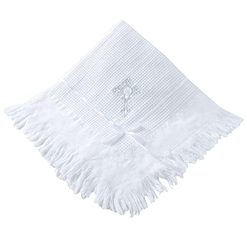Booulfi Baby Shawl with Silver Cross Embroidery Booulfi Baby Shawl with Silver Cross Embroidery