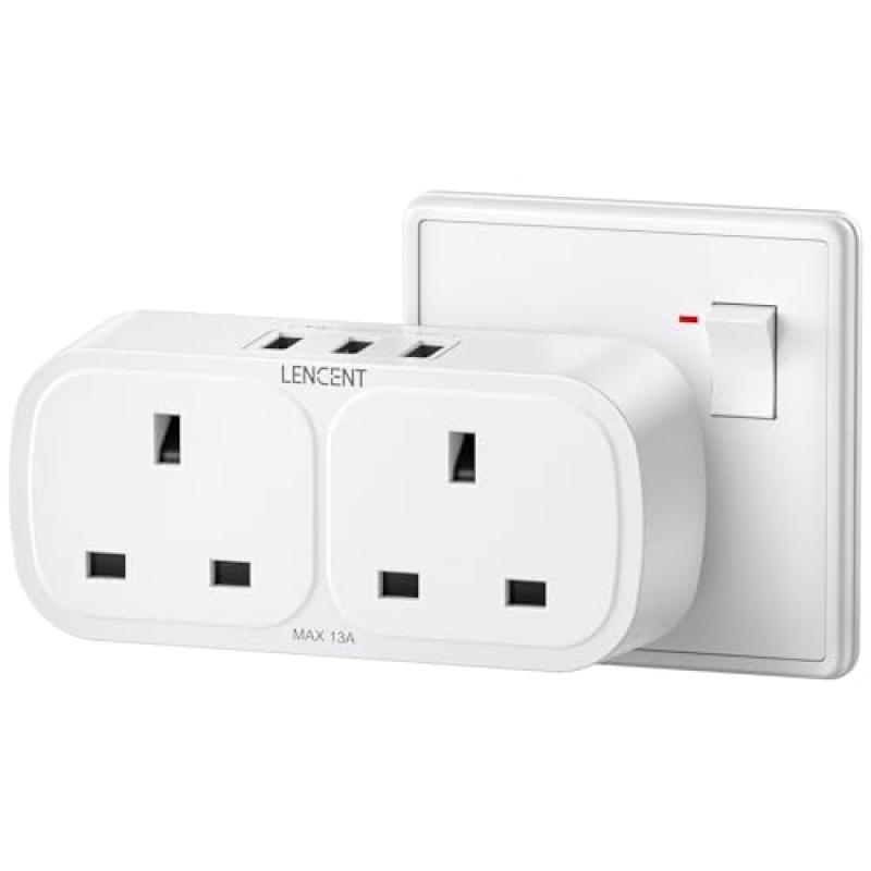LENCENT Double Plug Adaptor with USB Ports LENCENT Double Plug Adaptor with USB Ports