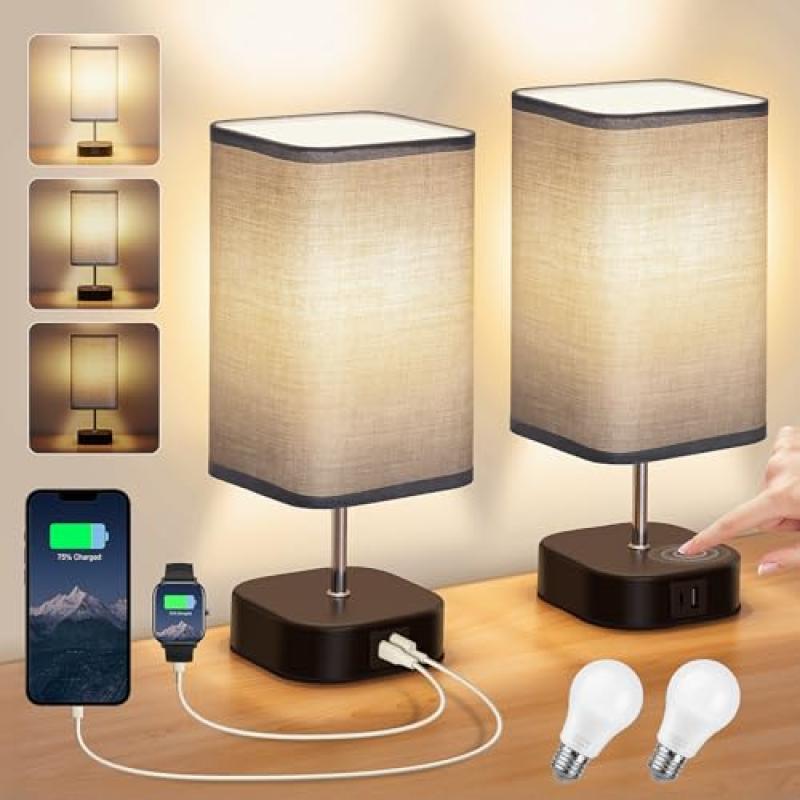 Touch Bedside Lamps Set with USB Ports Touch Bedside Lamps Set with USB Ports