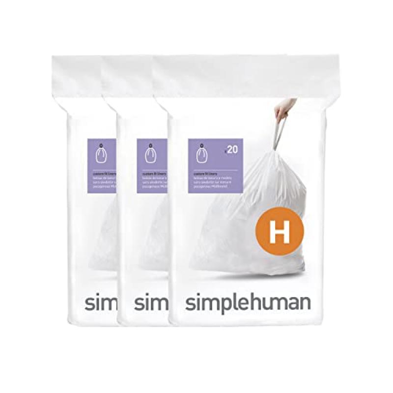 simplehuman Code H 60 Liners, Recycled Bin Bags, White simplehuman Code H 60 Liners, Recycled Bin Bags, White